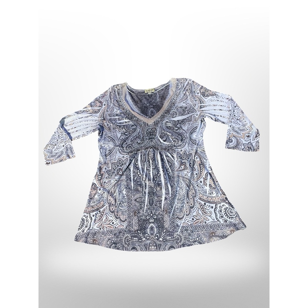 One World Paisley‎ peasant top Women's Size L V Neck fairy, grunge , Y2K, boho
